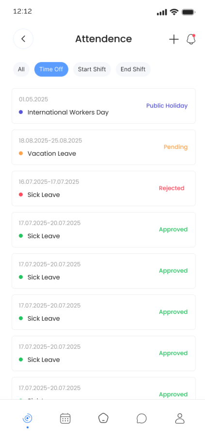 Attendia mobile attendance history