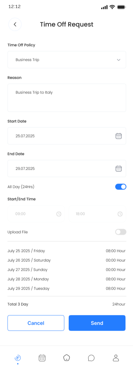 Attendia mobile time-off request form